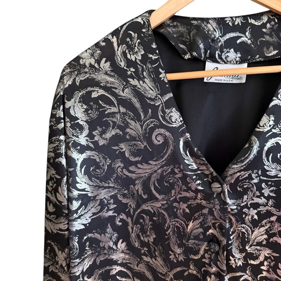 VTG Joanna Womens Black And Silver Button Up Long Sleeve Shirt Large - Picture 6 of 13